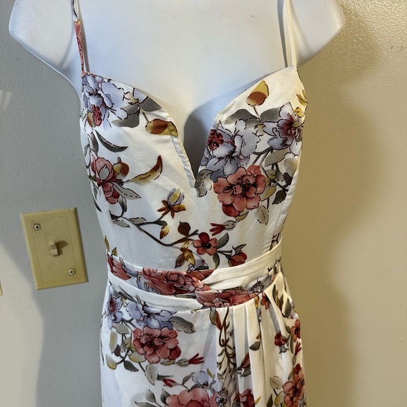 Lulu's Cream Floral Midi Dress with Pink & Purple Blooms - Picture 3 of 7